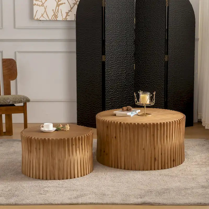 Ensemble de 2 tables basses avec motif texturé vertical en relief pour salon-17