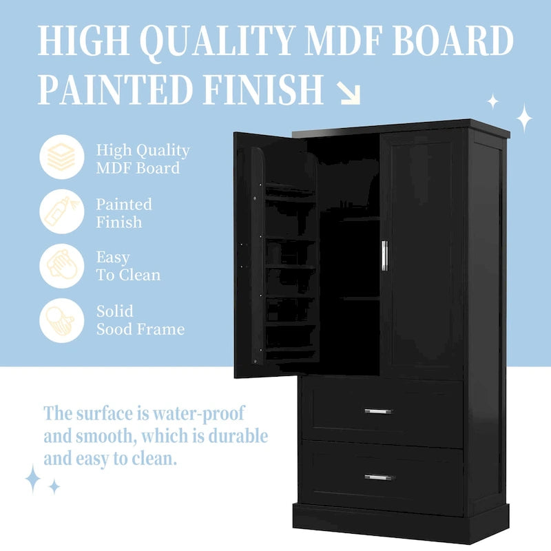 Armoire de rangement haute pour salle de bain, meuble à deux portes et tiroirs, étagère réglable, panneau en MDF-4