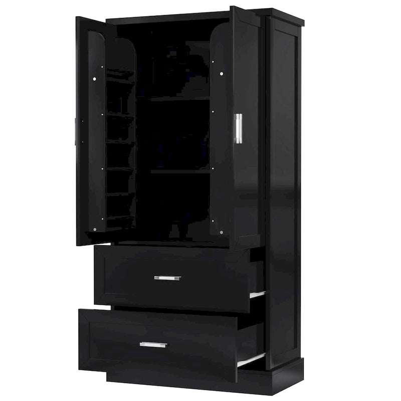 Armoire de rangement haute pour salle de bain, meuble à deux portes et tiroirs, étagère réglable, panneau en MDF-5