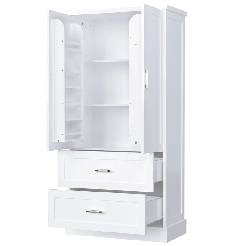 Armoire de rangement haute pour salle de bain, meuble à deux portes et tiroirs, étagère réglable, panneau en MDF-12