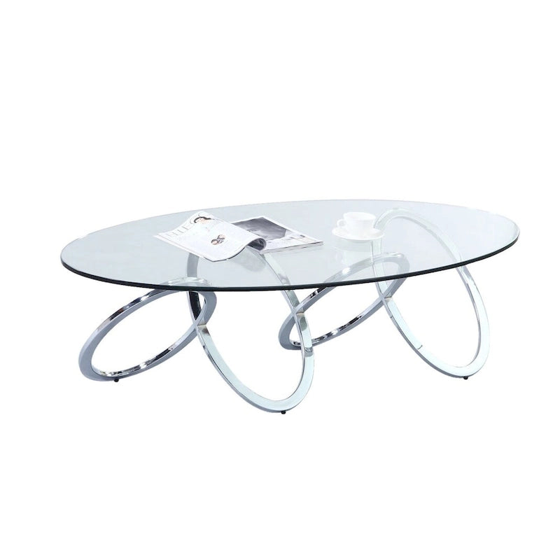 Table basse ovale Somette en chrome et verre-2